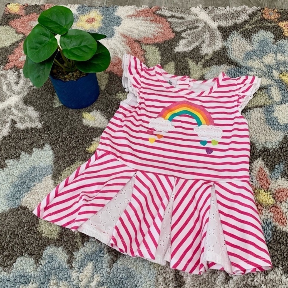 Girl’s Kids Headquarters Striped Glitter Rainbow Eyelet Pleated Dress 24 Months